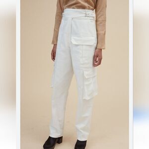 Rachel Comey Lithe Pants Raw Denim Cargo Jeans Buckle High Waist Modern Utility